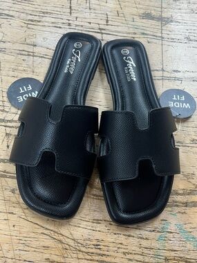 Black Slide Sandals with Cutout Strap